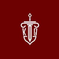 kq inicial logo monograma diseño para legal abogado vector imagen con espada y proteger