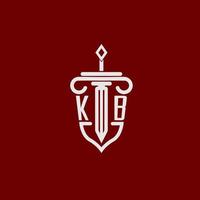 KB initial logo monogram design for legal lawyer vector image with sword and shield