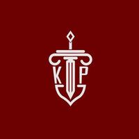 KP initial logo monogram design for legal lawyer vector image with sword and shield