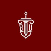 BU initial logo monogram design for legal lawyer vector image with sword and shield