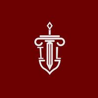 Illinois inicial logo monograma diseño para legal abogado vector imagen con espada y proteger
