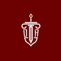 DR initial logo monogram design for legal lawyer vector image with sword and shield