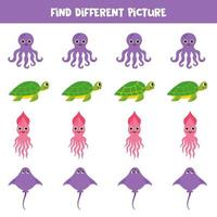 Find different sea animal in each row. Logical game for preschool kids. vector