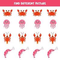 Find different sea animal in each row. Logical game for preschool kids. vector