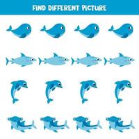 Find different sea animal in each row. Logical game for preschool kids. vector