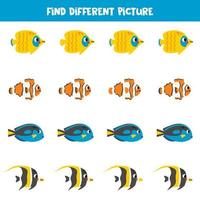 Find different sea fish in each row. Logical game for preschool kids. vector