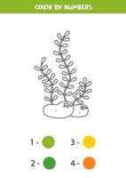 Color cute cartoon seaweed by numbers. Worksheet for kids. vector