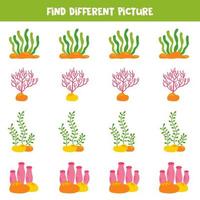 Find different seaweed in each row. Logical game for preschool kids. vector