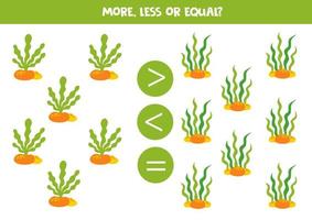 More, less or equal with cartoon sea weeds. vector