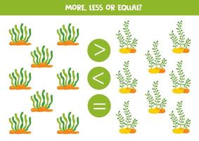 More, less or equal with cartoon sea weeds. vector