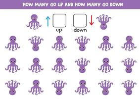 Up or down with cute cartoon octopus. Educational game for kids to learn directions. vector