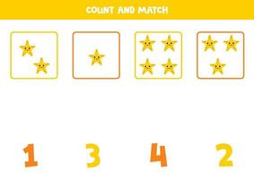 Counting game for kids. Count all cute starfish and match with numbers. Worksheet for children. vector