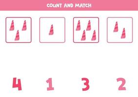 Counting game for kids. Count all cute pink seashells and match with numbers. Worksheet for children. vector