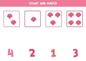 Counting game for kids. Count all cute pink seashells and match with numbers. Worksheet for children. vector