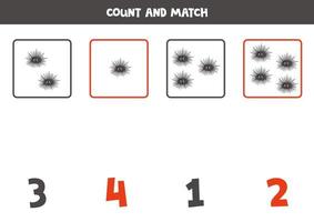 Counting game for kids. Count all cute sea urchins and match with numbers. Worksheet for children. vector