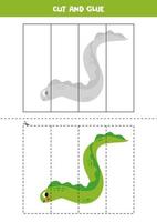 Cut and glue game for kids. Cute green sea eel. vector
