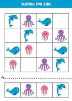educativo sudoku juego con linda mar animales vector