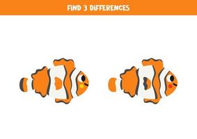 Find 3 differences between two cute clownfish. vector