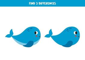 Find 3 differences between two cute whales. vector