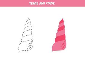 Trace and color cartoon cute cartoon seashell. Worksheet for children. vector