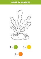 Color cute cartoon seaweed by numbers. Worksheet for kids. vector