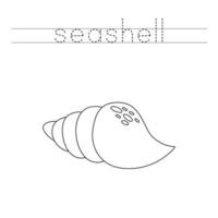 Trace the letters and color cartoon sea shell. Handwriting practice for kids. vector