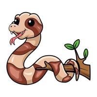 linda cabeza de cobre serpiente dibujos animados en árbol rama vector