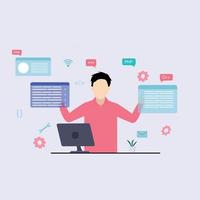 hombre trabajando en sensible web desarrollo ilustración vector