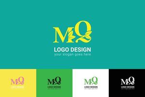 MQ letters eco logo with green leaf. Ecology letter logo. Vector typeface for nature posters, eco friendly emblem, vegan identity, herbal and botanical cards etc.