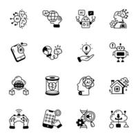 Pack of 16 Artificial Intelligence Doodle Icons vector