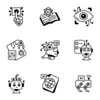 Premium Collection of Hand Drawn Icons of AI Robotics vector