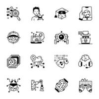 Set of AI Programming and Development Doodles vector