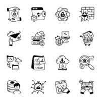 Bundle of 16 Data Monitoring and Security Doodles vector