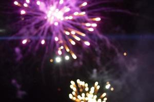 On a black background bokeh from explosions of colorful fireworks. photo