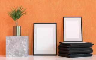 3D interior design minimal decorate with mockup photo frame