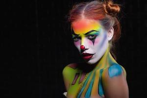 Pretty young woman with a face painting clown photo