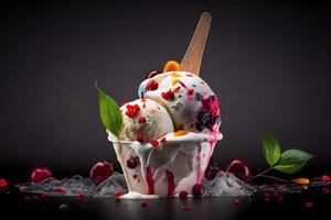 Cold and spicy ice cream with chilli and berries photography photo