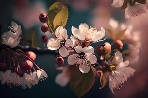 Beautiful cherry tree with tender flowers. Amazing spring blossom photo