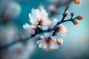 Photos Beautiful floral spring abstract background of nature. Branches of blossoming apricot macro with soft focus on gentle light blue sky background