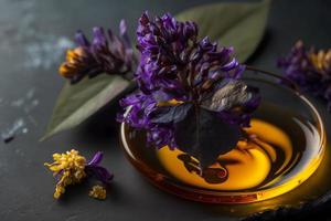 Homemade and tasty fried lilac flower in sunflower oil photography photo