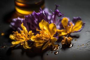 Homemade and tasty fried lilac flower in sunflower oil photography photo