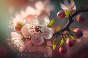 Beautiful cherry tree with tender flowers. Amazing spring blossom photo