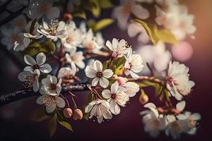 Beautiful cherry tree with tender flowers. Amazing spring blossom photo