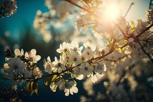 fotos primavera floreciente - blanco flores y luz de sol en el cielo, fotografía