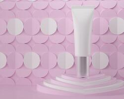 A mock up of realistic blank cosmetic tube isolated on bright pink and background, 3d rendering , 3D illustration photo