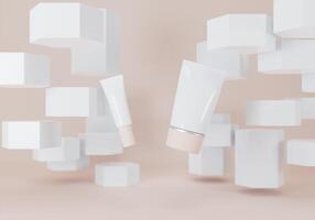 A mock up of realistic blank cosmetic tube isolated on bright pink background, 3d rendering , 3D illustration photo
