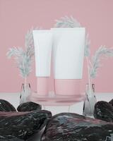 A mock up of realistic White blank cosmetic tube isolated on natural background, 3d rendering , 3D illustration photo