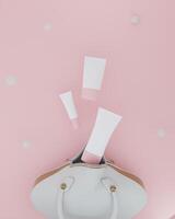 A mock up of realistic blank cosmetic tube isolated on bright pink background, 3d rendering , 3D illustration photo