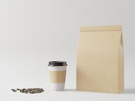 Blank brown paper bag and coffee cup photo