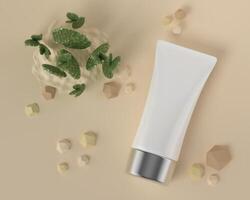 A mock up of realistic White blank cosmetic tube isolated on natural background, 3d rendering , 3D illustration photo